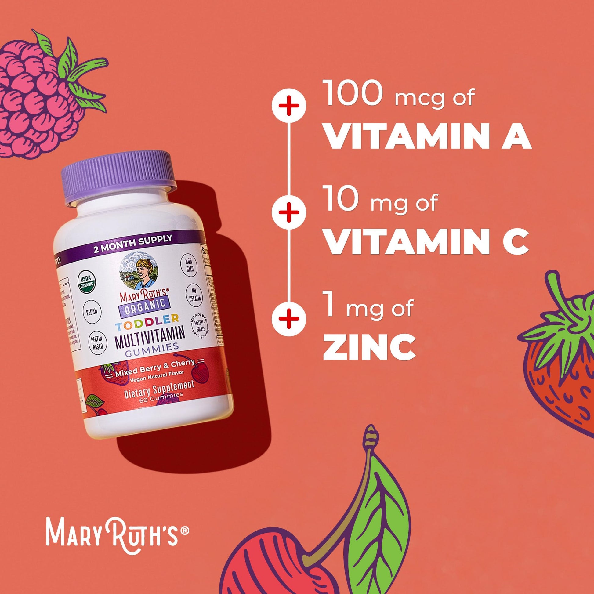 MARYRUTH'S Organic Toddler Multivitamin Gummies | Ages 4+ | Vitamin A, C, D, E, B6, B12, Biotin, Iodine, Zinc | Immunity | Bone & Teeth Health - PrimeBioHealth - canada supplements