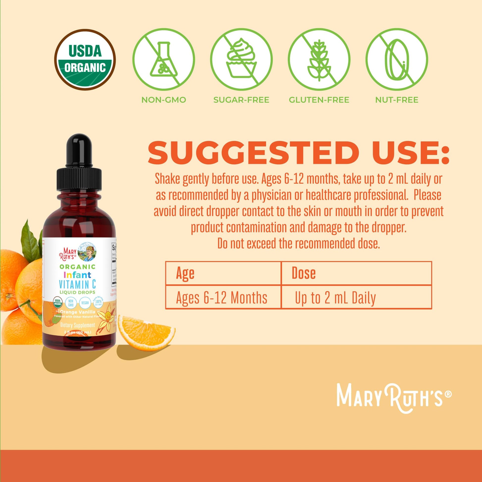 MARYRUTH'S Organic Toddler Vitamin C Drops for Immunity | Ages 1-3 Years | 15 mg Per Serving | Vitamin C for Immune Support & Overall Health | Vegan | Sugar Free | Gluten Free | Non-GMO | 30 Servings - PrimeBioHealth - canada supplements