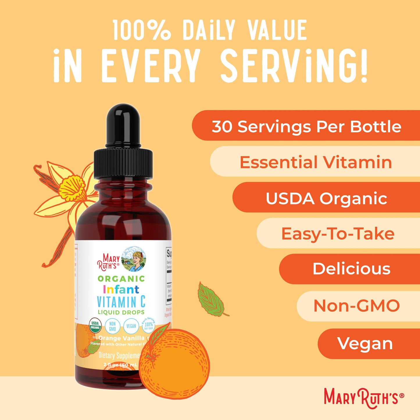 MARYRUTH'S Organic Toddler Vitamin C Drops for Immunity | Ages 1-3 Years | 15 mg Per Serving | Vitamin C for Immune Support & Overall Health | Vegan | Sugar Free | Gluten Free | Non-GMO | 30 Servings - PrimeBioHealth - canada supplements