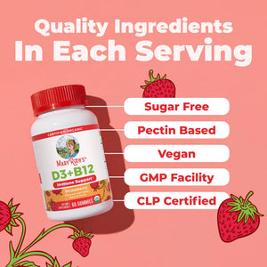 MARYRUTH'S Organic Vitamin D3 + B12 Gummies for Ages 4+ | Bone Health | Immune Support | Energy Metabolism | Cognitive Function | Vegan | Non-GMO - PrimeBioHealth - canada supplements