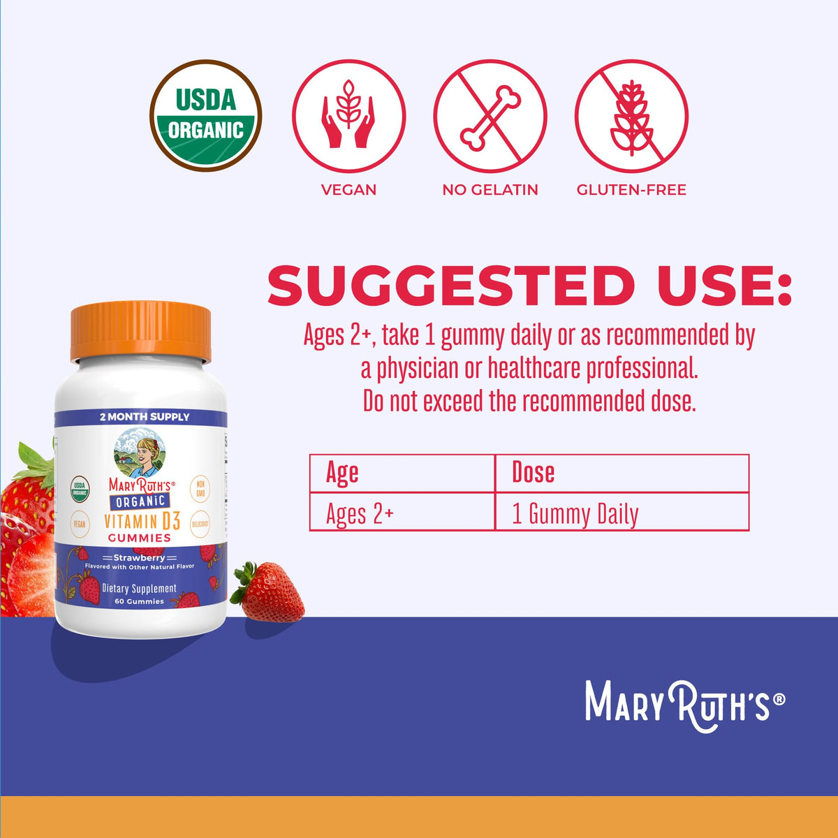 MARYRUTH'S Organic Vitamin D3 Gummies | 1000 IU | USDA Organic | Immune Support| Bone Health | Muscle Function | for Adults & Kids Ages 2+ - PrimeBioHealth - canada supplements