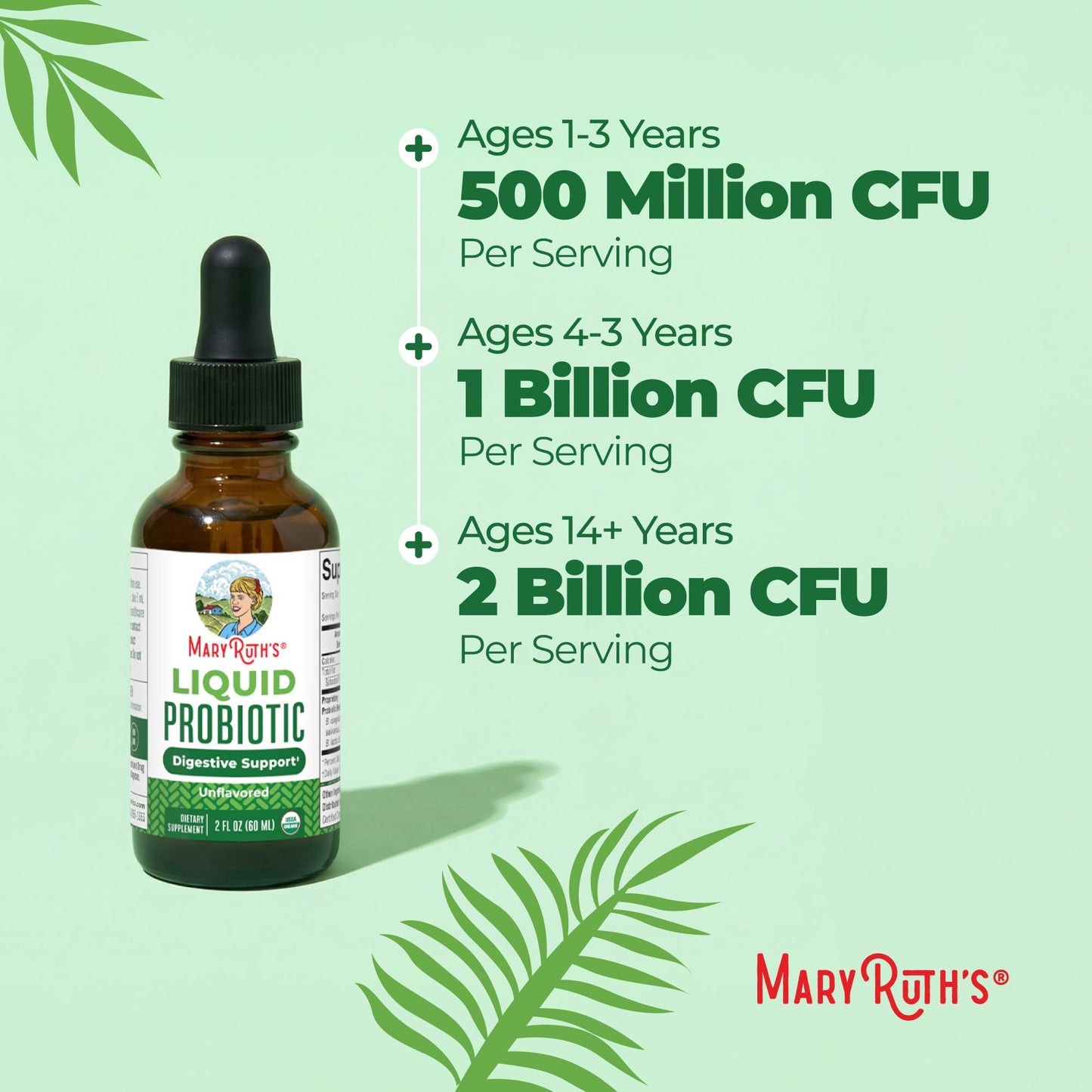 MARYRUTH'S Organics Liquid Probiotic for Ages 4+ | 2 Billion CFU | 13 Probiotic Strains | Gut Health & Digestive Support | Gas & Bloating Support | Vegan | Gluten Free | Travel-Friendly | 40 Servings - PrimeBioHealth - canada supplements