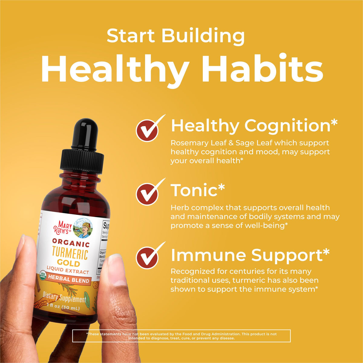 MARYRUTH'S Organics USDA Turmeric Gold Liquid Drops | Herbal Blend | Turmeric Curcumin | Black Pepper | Cassia Cinnamon Bark | Ginger Root | Immune Support - PrimeBioHealth - canada supplements
