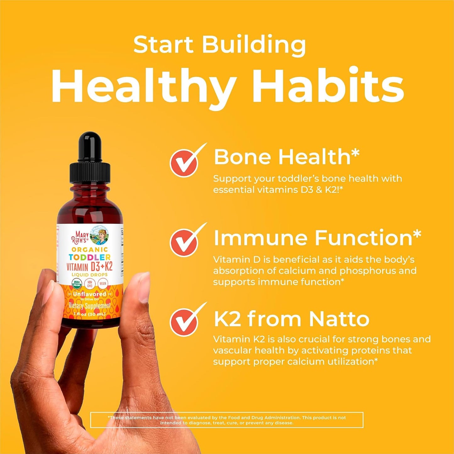MARYRUTH'S Organics Vitamin D3 | Vitamin K2 | Vitamin D3 K2 Drops | K2 D3 Vitamin Liquid Supplement for Toddlers | Kids Supplement for Calcium Absorption Strong Bones | Vegan | Gluten Free | 1 Fl Oz - PrimeBioHealth - canada supplements