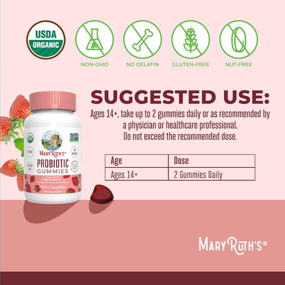 MARYRUTH'S USDA Organic Probiotic Gummies Probiotic Digestive Support | Immune Support | Digestive & Gut Health Supplement | 5 Billion CFU | Vegan | Non-GMO | Gluten Free | 60 Count - PrimeBioHealth - canada supplements