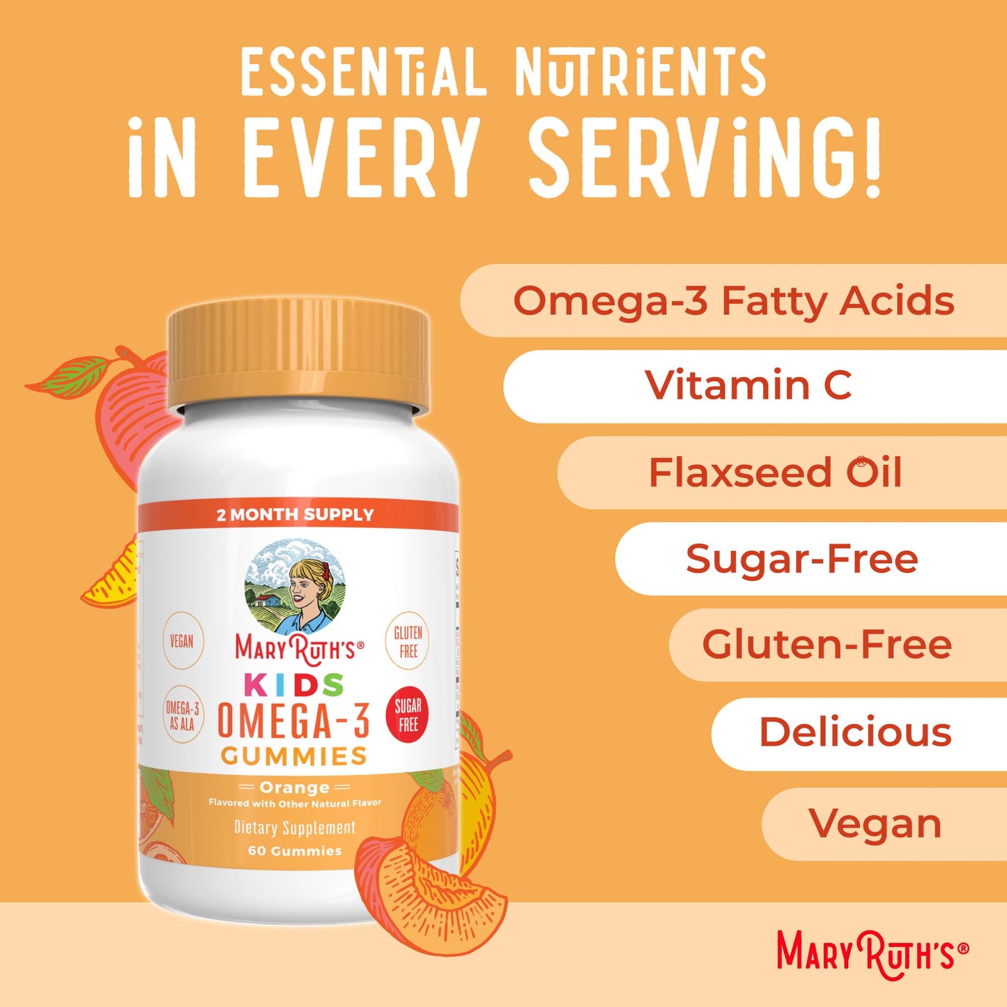 MARYRUTH'S Vegan Omega 3 Gummies for Kids 2+, 2 Month Supply, Sugar Free, Omega 3 Supplement with Vitamin C, Flaxseed Oil, Immune Support - PrimeBioHealth - canada supplements