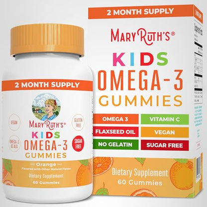 MARYRUTH'S Vegan Omega 3 Gummies for Kids 2+, 2 Month Supply, Sugar Free, Omega 3 Supplement with Vitamin C, Flaxseed Oil, Immune Support - PrimeBioHealth - canada supplements