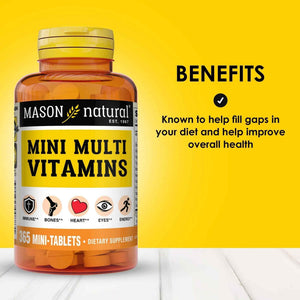 MASON NATURAL Mini Multi Vitamins, Vitamins A, C, D3, E, B1, B2, B3, B6, B12, Folate and Calcium for Overall Health, 1 Year Supply
