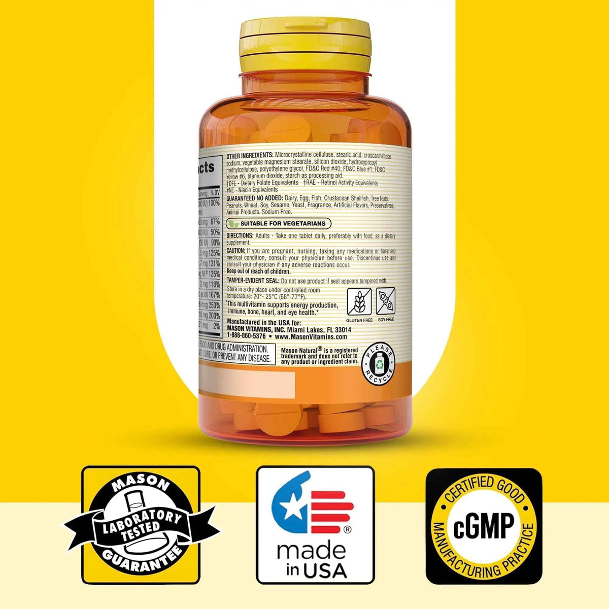 MASON NATURAL Mini Multi Vitamins, Vitamins A, C, D3, E, B1, B2, B3, B6, B12, Folate and Calcium for Overall Health, 1 Year Supply