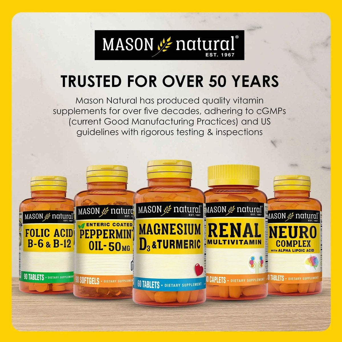 MASON NATURAL Mini Multi Vitamins, Vitamins A, C, D3, E, B1, B2, B3, B6, B12, Folate and Calcium for Overall Health, 1 Year Supply