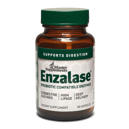 Master Supplements Enzalase - 50 Capsules - Probiotic Compatible Enzymes - Provides Digestive Boost + Gas & Bloating Relief - Gluten Free - 50 Servings - PrimeBioHealth - canada supplements