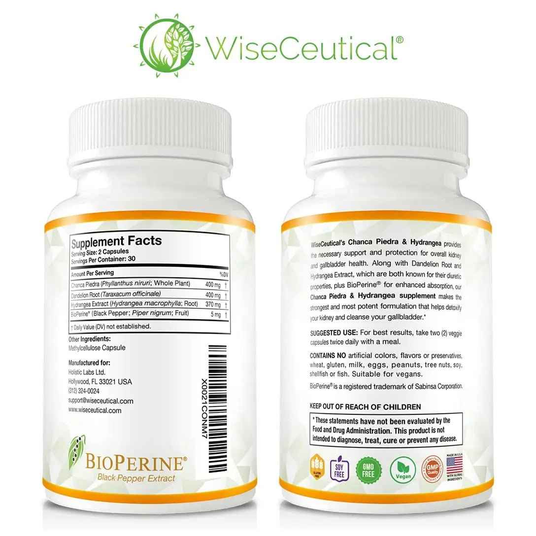Max Strength Chanca Piedra, Hydrangea & Dandelion Root - Natural Kidney & Gallbladder Formula - Stone Breaker, Flush Impurities, Cleanse Urinary Tract - Enhanced with BioPerine. 60 Veggie Capsules.