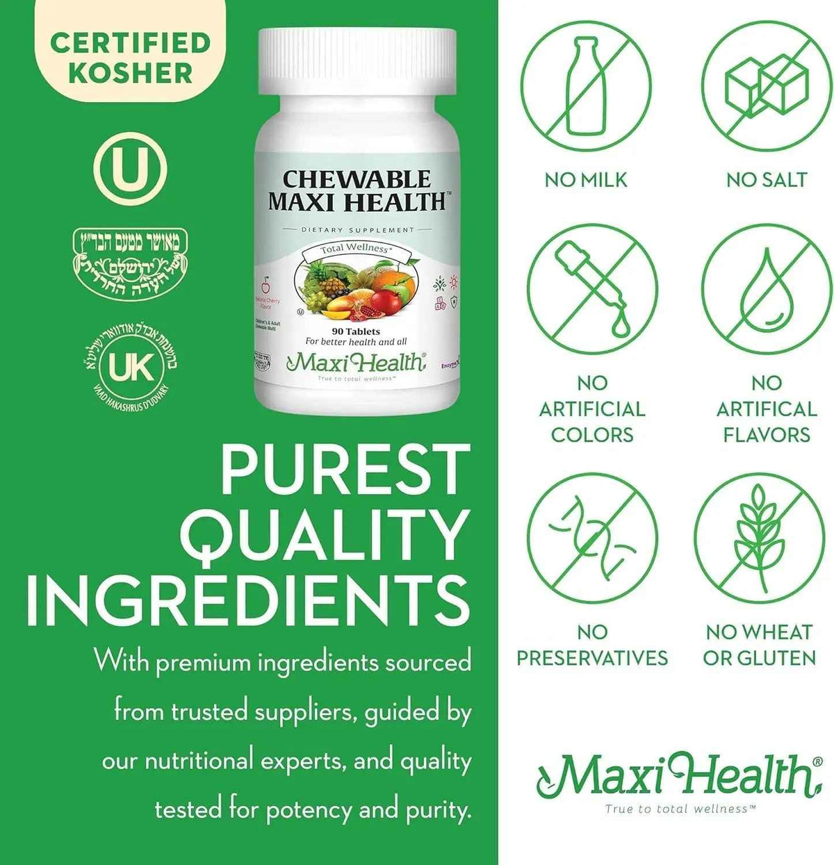 Maxi Health Chewable Multivitamin for Kids, Teens and Adults - Cherry Chewable Vitamins for Adults & Children