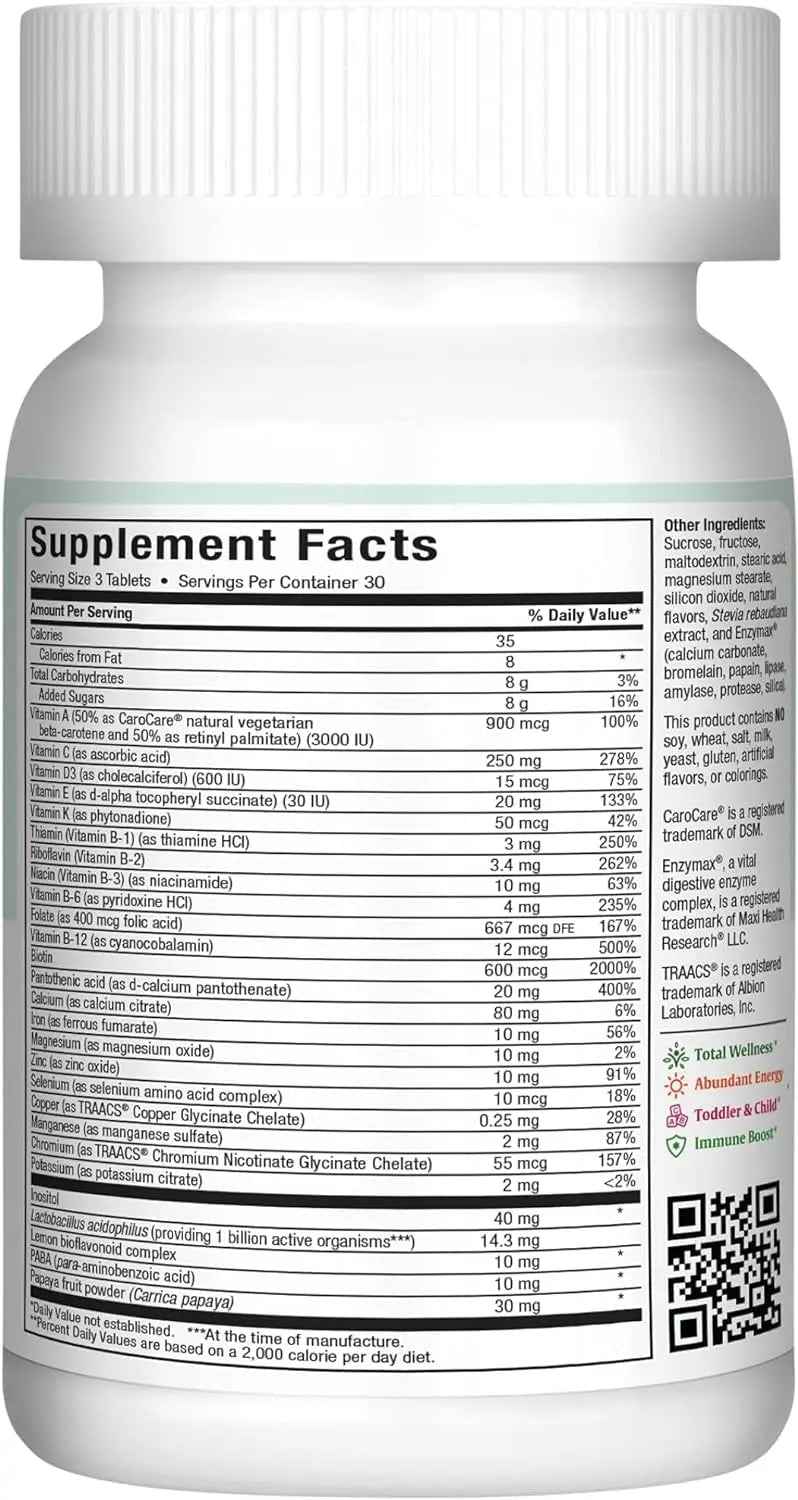 Maxi Health Chewable Multivitamin for Kids, Teens and Adults - Cherry Chewable Vitamins for Adults & Children