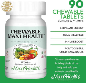 Maxi Health Chewable Multivitamin for Kids, Teens and Adults - Cherry Chewable Vitamins for Adults & Children