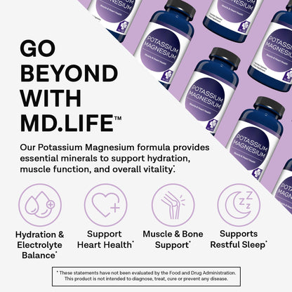 MD. Life Potassium Magnesium Supplement - 90 Capsules - Magnesium Potassium Supplement - High Absorption Complex - PrimeBioHealth - canada supplements