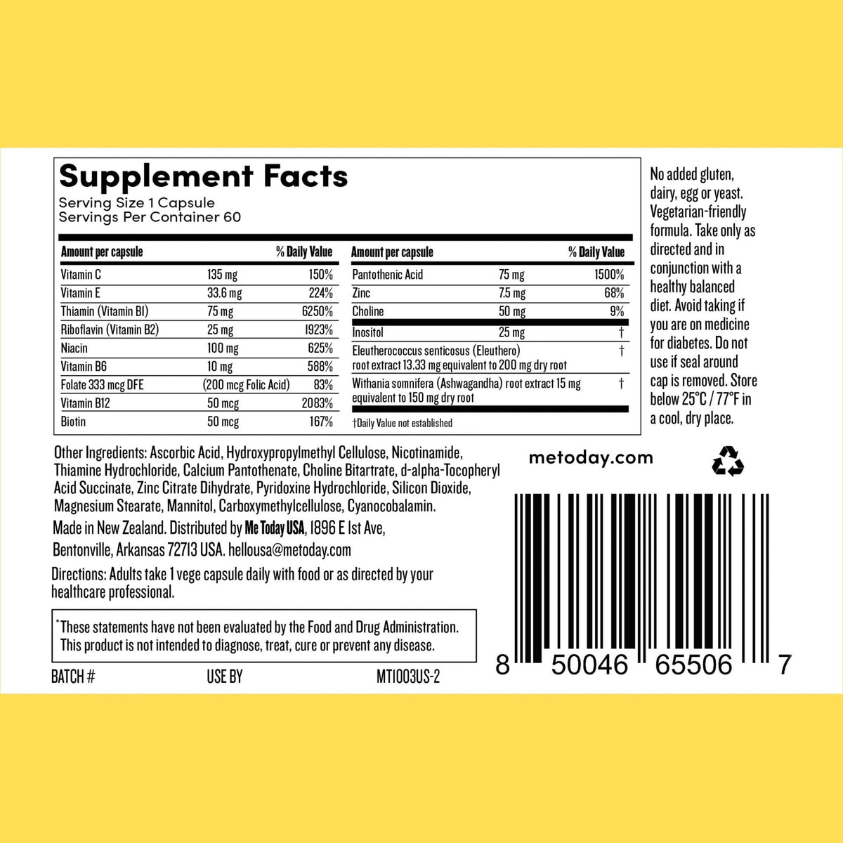 me today Energise Supplement Super B Vitamin B Complex for Men & Women - B6, B12 with Vitamin C, Zinc, Ashwagandha and Siberian Ginseng - PrimeBioHealth - canada supplements