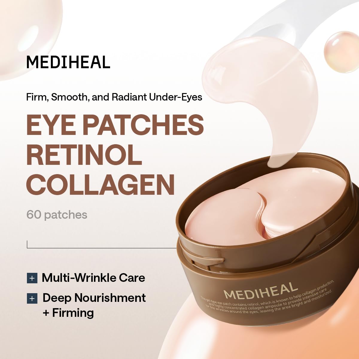 Mediheal Retinol Collagen Under Eye Patches - Korean Hydrogel Eye Pads (60 patches) with 95% Retinol & Collagen - PrimeBioHealth - canada supplements