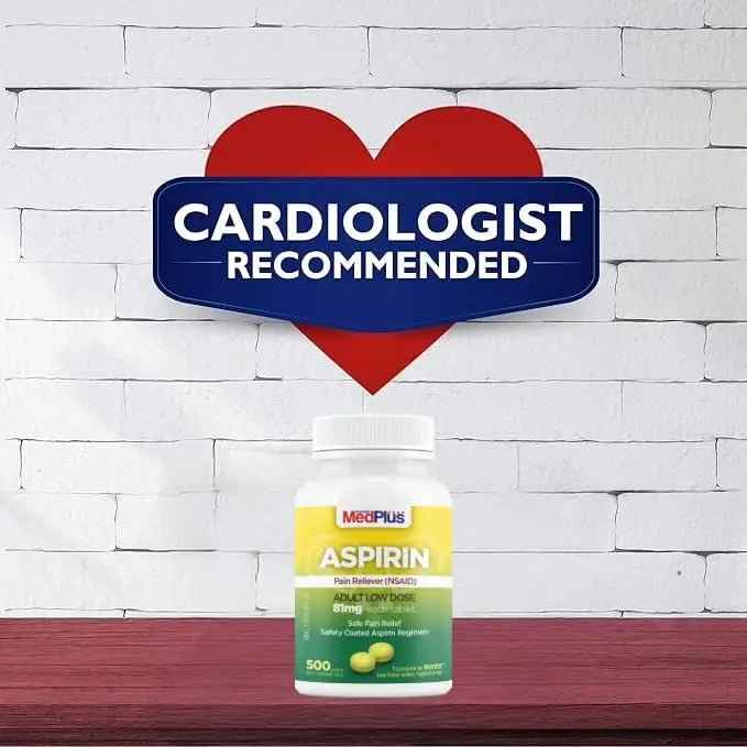 MedPlus Low Dose Aspirin 81 mg - 500 Tablets | Enteric Coated | Pain Reliever for Minor Aches and Pains, Fever Reducer - Made in USA
