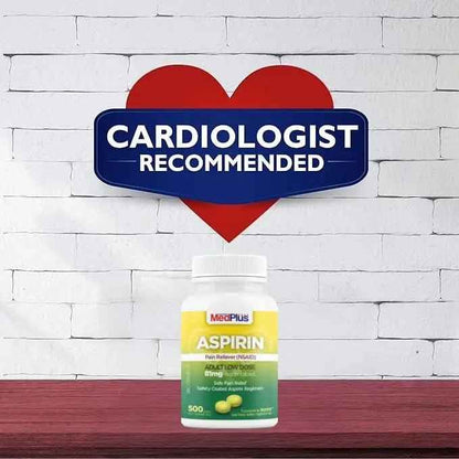 MedPlus Low Dose Aspirin 81 mg - 500 Tablets | Enteric Coated | Pain Reliever for Minor Aches and Pains, Fever Reducer - Made in USA
