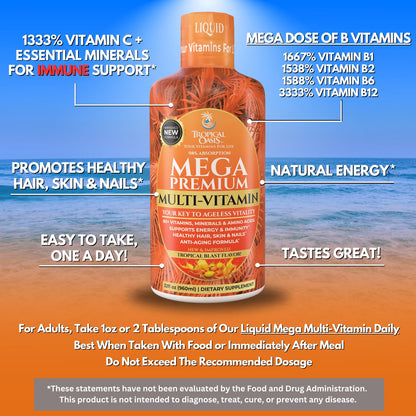 Mega Premium Liquid Multivitamin | Natural Immune Support Vitamin w/ 1333% Vitamin C, 200% D3, Zinc + 20 Vitamins, 70 Minerals, & 21 Amino Acids | Sugar Free - PrimeBioHealth - canada supplements