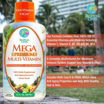 Mega Premium Liquid Multivitamin | Natural Immune Support Vitamin w/ 1333% Vitamin C, 200% D3, Zinc + 20 Vitamins, 70 Minerals, & 21 Amino Acids | Sugar Free - PrimeBioHealth - canada supplements