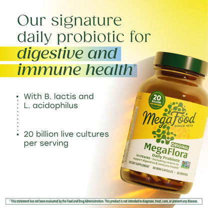 MegaFood MegaFlora Probiotic - Probiotics for Women Digestive Health - Immune Support Supplement - 20 Billion CFU - 14 Strains - Non-GMO - PrimeBioHealth - canada supplements
