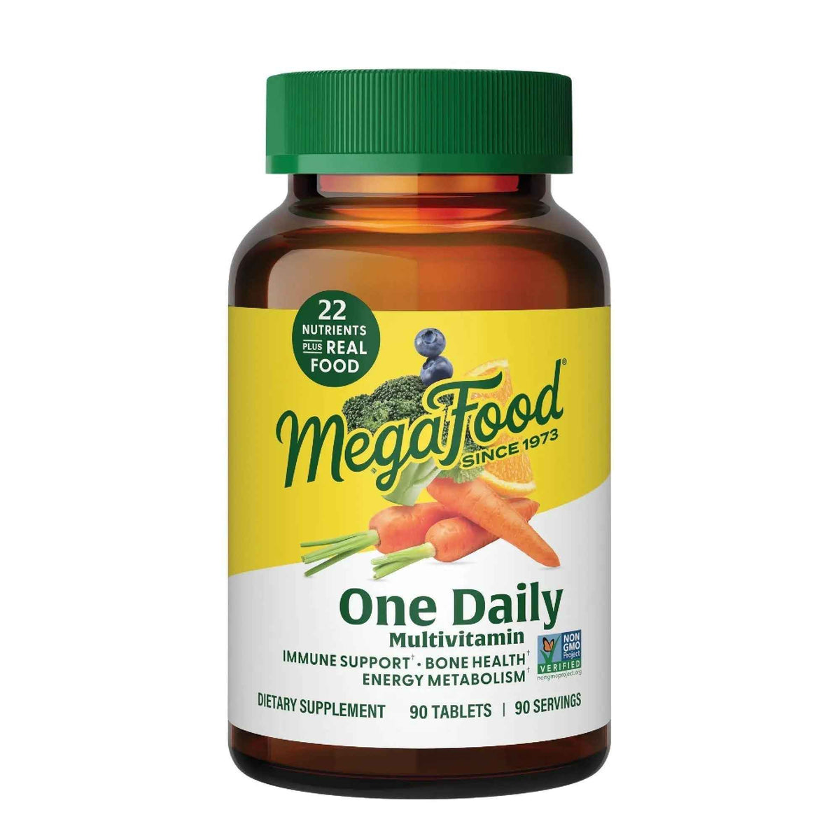 MegaFood One Daily Multivitamin for Women and Men, Immune Support Supplement with Real Food, Vitamin C & Vitamin B, Bone Health, Cellular Energy Metabolism, Vegetarian