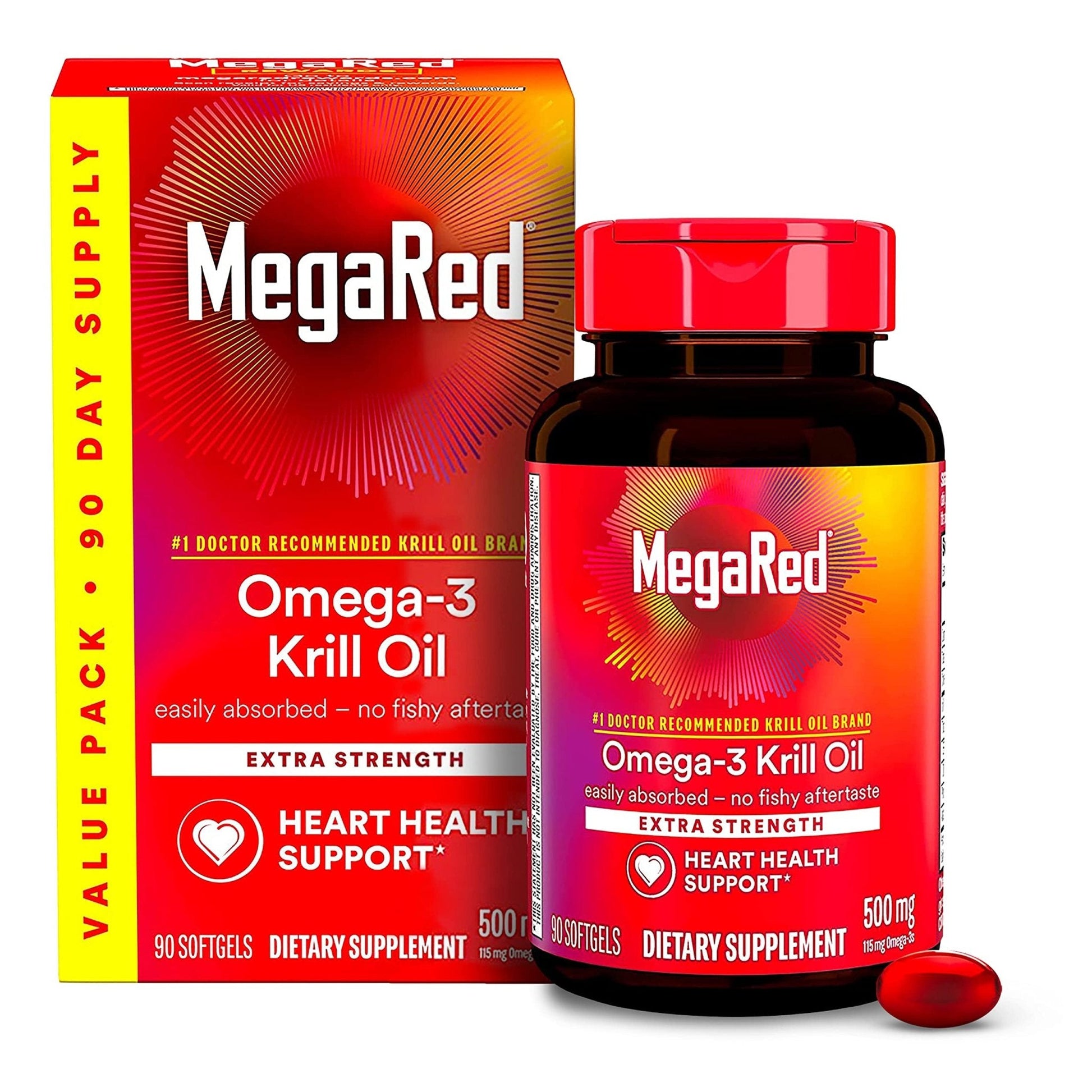 MegaRed Antarctic Krill Oil 500mg Omega 3 Fatty Acid Supplement, Extra Strength EPA & DHA Krill Oil Softgels (90cnt Box), Astaxanthin - PrimeBioHealth - canada supplements