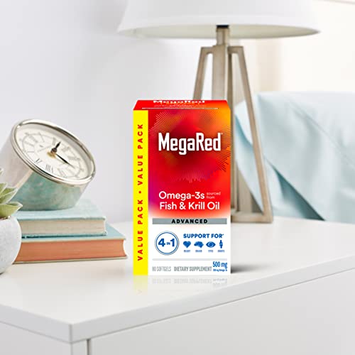 Megared Omega-3 Fish Oil + High Absorption Krill Oil 500mg Softgels, MegaRed Advanced 4in1 (80 count in a bottle) Concentrated Omega-3 Fish - PrimeBioHealth - canada supplements