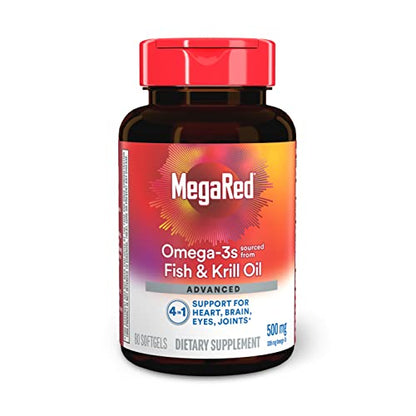 Megared Omega-3 Fish Oil + High Absorption Krill Oil 500mg Softgels, MegaRed Advanced 4in1 (80 count in a bottle) Concentrated Omega-3 Fish - PrimeBioHealth - canada supplements
