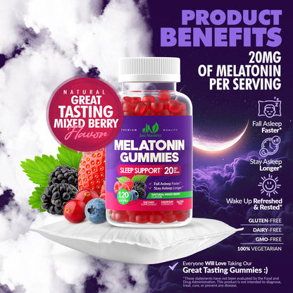 Melatonin 20mg Gummies (120 Count) - Maximum Strength Sleep Support for Adults with 10mg of Melatonin Per Gummy - Gluten-Free, Non-GMO, Vegetarian - PrimeBioHealth - canada supplements