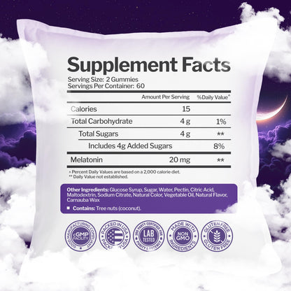 Melatonin 20mg Gummies (120 Count) - Maximum Strength Sleep Support for Adults with 10mg of Melatonin Per Gummy - Gluten-Free, Non-GMO, Vegetarian - PrimeBioHealth - canada supplements