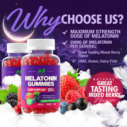 Melatonin 20mg Gummies (120 Count) - Maximum Strength Sleep Support for Adults with 10mg of Melatonin Per Gummy - Gluten-Free, Non-GMO, Vegetarian - PrimeBioHealth - canada supplements