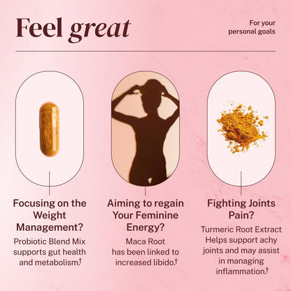 Menopause Relief - Probiotics for Women, 68.2 Billion CFU, Turmeric, Maca & Black Cohosh - Supports Gut Health, Hormone Balance, Weight Management, Joint Health, Hot Flash Support,90 Capsules - PrimeBioHealth - canada supplements