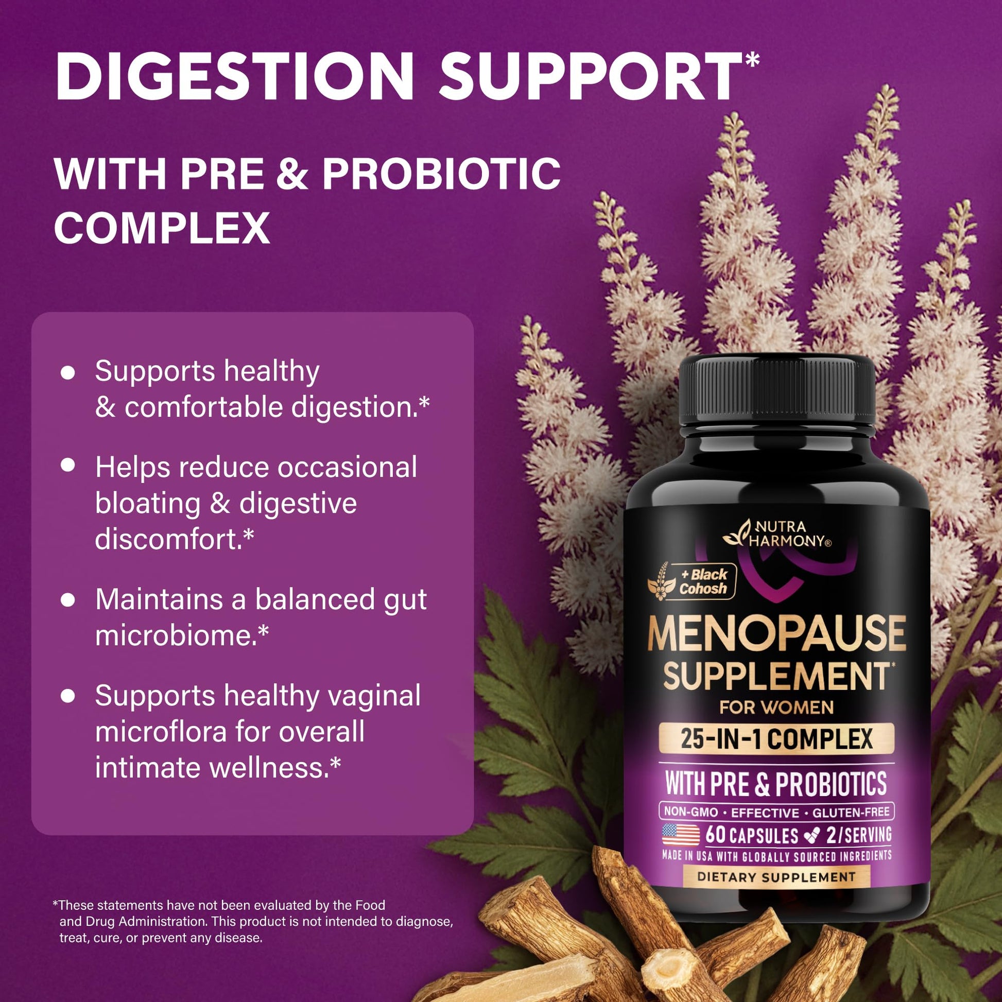 Menopause Supplements for Women - Dong Quai, Black Cohosh, Pre & Probiotics - Sweats & Hot Flashes Relief - Digestion, Sleep & Mood Support - 25-in-1 Perimenopause Complex - PrimeBioHealth - canada supplements