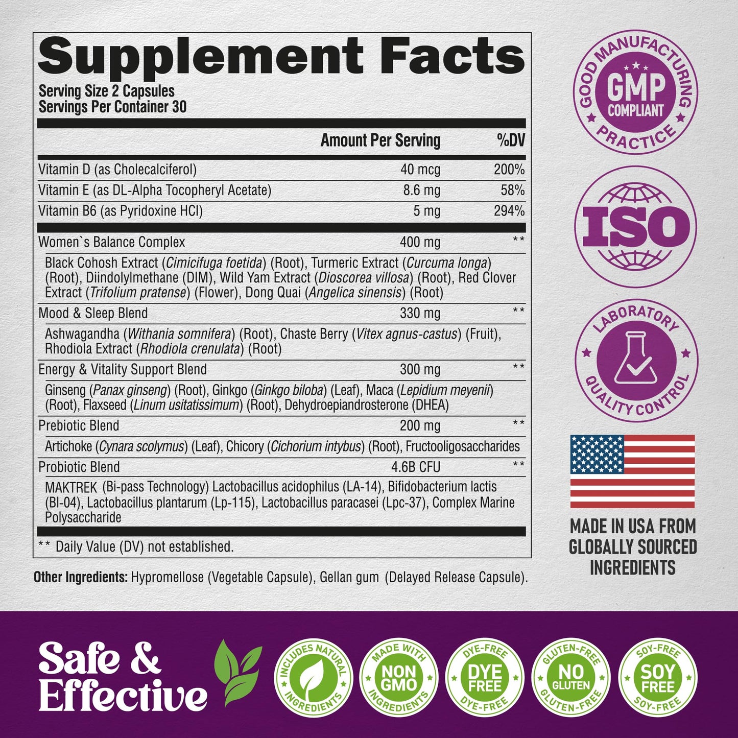 Menopause Supplements for Women - Dong Quai, Black Cohosh, Pre & Probiotics - Sweats & Hot Flashes Relief - Digestion, Sleep & Mood Support - 25-in-1 Perimenopause Complex - PrimeBioHealth - canada supplements