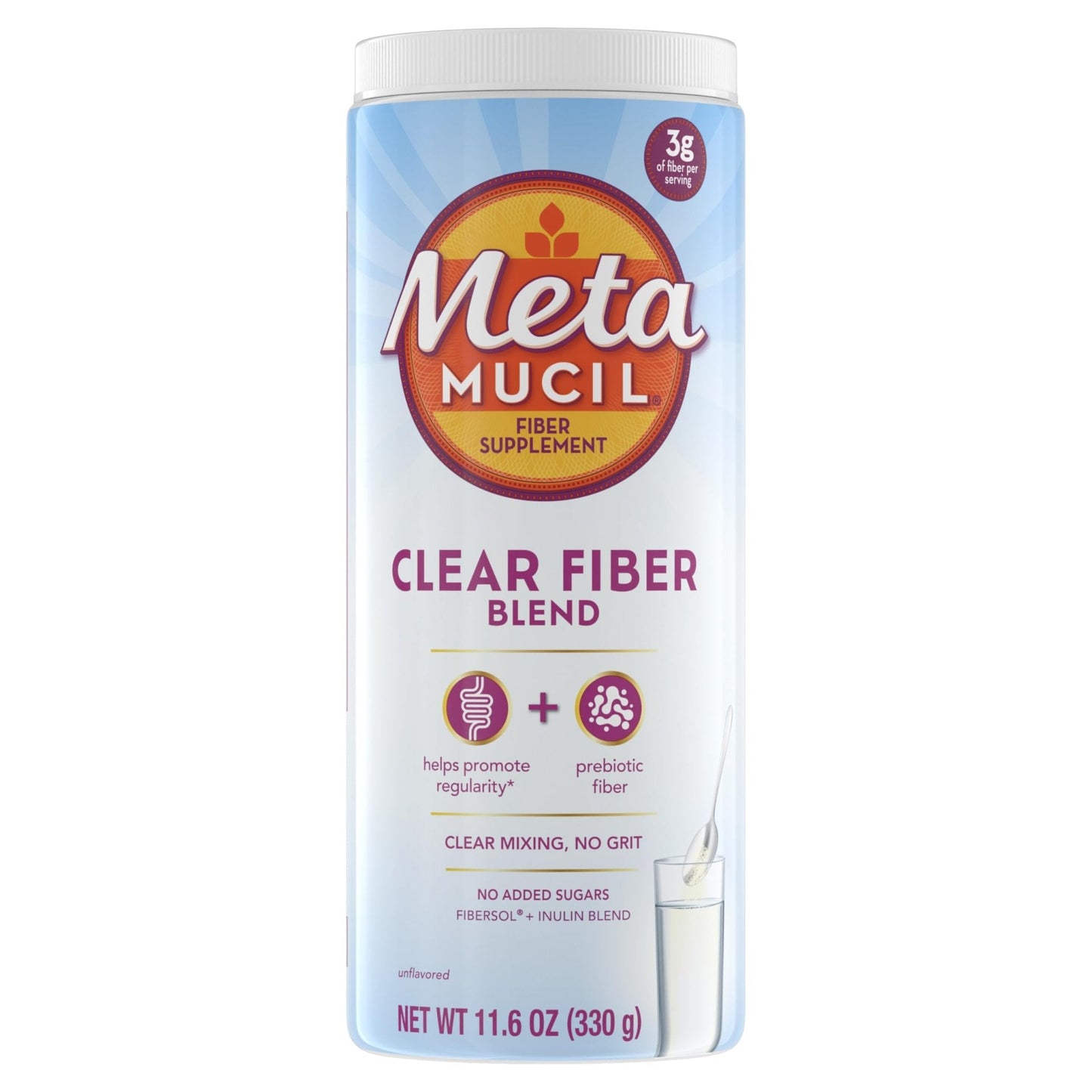 Metamucil Fiber Supplement, Unflavored Clear Mixing Powder, No Grit, No Sugar Added, Plant Based Prebiotic Fiber Supplement - PrimeBioHealth - canada supplements