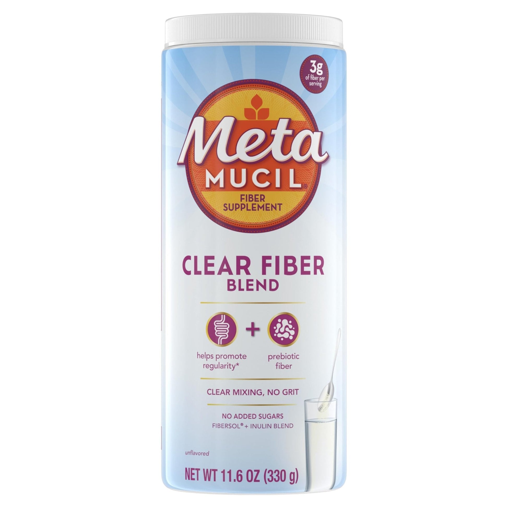 Metamucil Fiber Supplement, Unflavored Clear Mixing Powder, No Grit, No Sugar Added, Plant Based Prebiotic Fiber Supplement - PrimeBioHealth - canada supplements