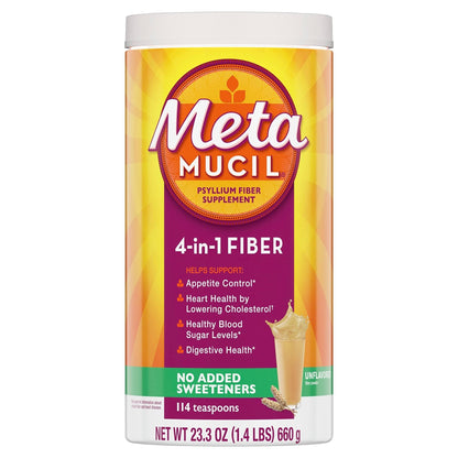 Metamucil, Psyllium Husk Powder, Unflavored with No Added Sweeteners, 114 Servings, 4-in-1 Fiber Supplement, Daily Psyllium Husk Fiber Powder - PrimeBioHealth - canada supplements