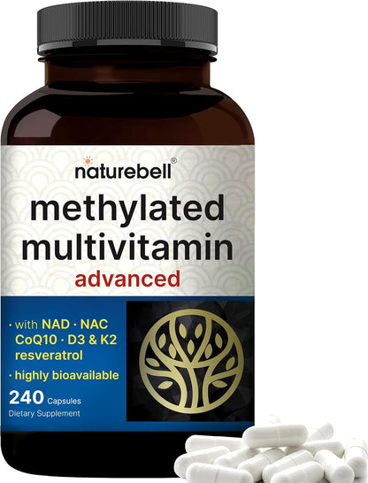 Methylated Multivitamin for Men and Women, 240 Capsules | 27-in-1 Formula with Vitamins B Complex, C, D3, K2, NAD, NAC, CoQ10, Resveratrol, Magnesium, Zinc & More | Daily Essential Vitamins - PrimeBioHealth - canada supplements