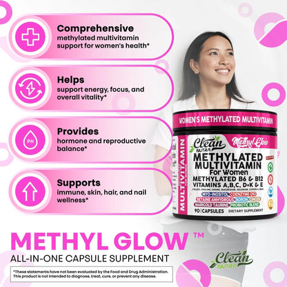 Methylated Multivitamin for Women Vitamins B6 Methyl B12 A B C D K E Folate Choline Omega 3 Thiamine Riboflavin Iron - PrimeBioHealth - canada supplements