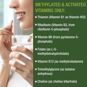 Methylated Multivitamin + Methylated B Complex Supplement. With Trimethylglycine (TMG), L Methylfolate, Methyl B12 + B1 + B2 + B6 Vitamins + Choline