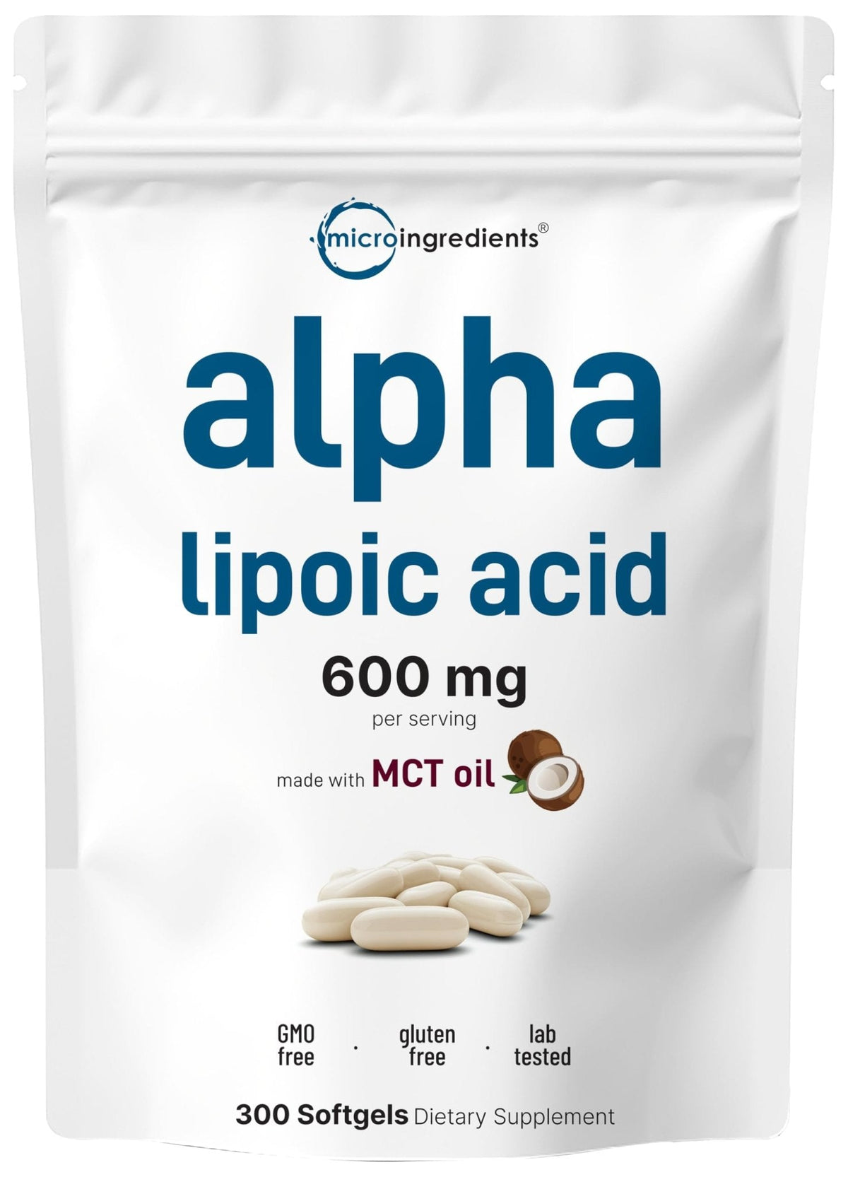 Micro Ingredients Alpha Lipoic Acid 600mg with MCT Oil, 300 Softgels | ALA Supplement for Liver, Antioxidants, Nerve, Cardiovascular Health Support - PrimeBioHealth - canada supplements