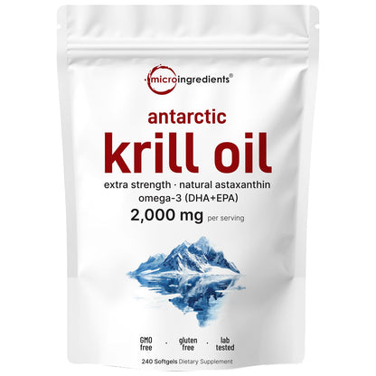 Micro Ingredients Antarctic Krill Oil Supplement, 2,000mg Per Serving, 240 Softgels, Triple Strength, Rich in Omega-3s EPA, DHA & Natural Astaxanthin - PrimeBioHealth - canada supplements