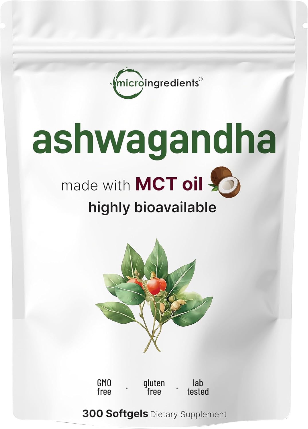 Micro Ingredients Ashwagandha Supplement with Black Pepper | 300 Coconut MCT Oil Softgels | High Potency Root Extract | Better Absorption | Non-GMO - PrimeBioHealth - canada supplements