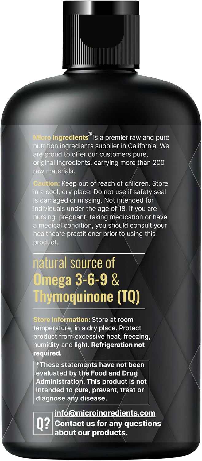 Micro Ingredients Black Seed Oil Organic Cold Pressed, 16 fl oz | Rich in Thymoquinone & Omega 3 6 9 | Unrefined from Nigella Sativa Seeds | Immune, Hair & Skin Support* | Non-GMO - 3 Months Supply - PrimeBioHealth - canada supplements