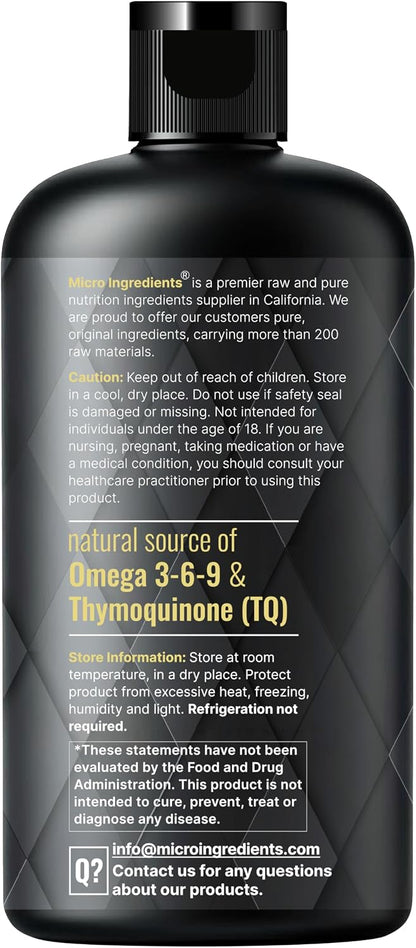 Micro Ingredients Black Seed Oil Organic Cold Pressed, 16 fl oz | Rich in Thymoquinone & Omega 3 6 9 | Unrefined from Nigella Sativa Seeds | Immune, Hair & Skin Support* | Non-GMO - 3 Months Supply - PrimeBioHealth - canada supplements