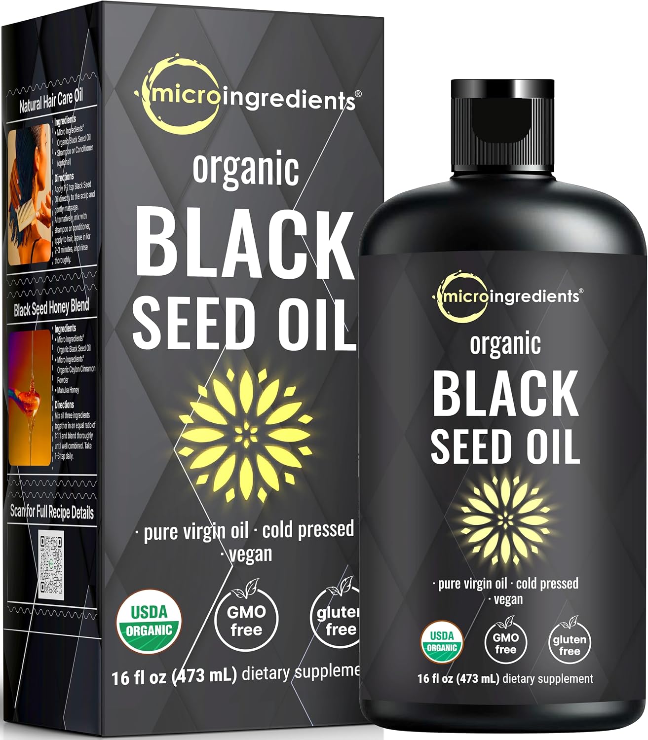 Micro Ingredients Black Seed Oil Organic Cold Pressed, 16 fl oz | Rich in Thymoquinone & Omega 3 6 9 | Unrefined from Nigella Sativa Seeds | Immune, Hair & Skin Support* | Non-GMO - 3 Months Supply - PrimeBioHealth - canada supplements