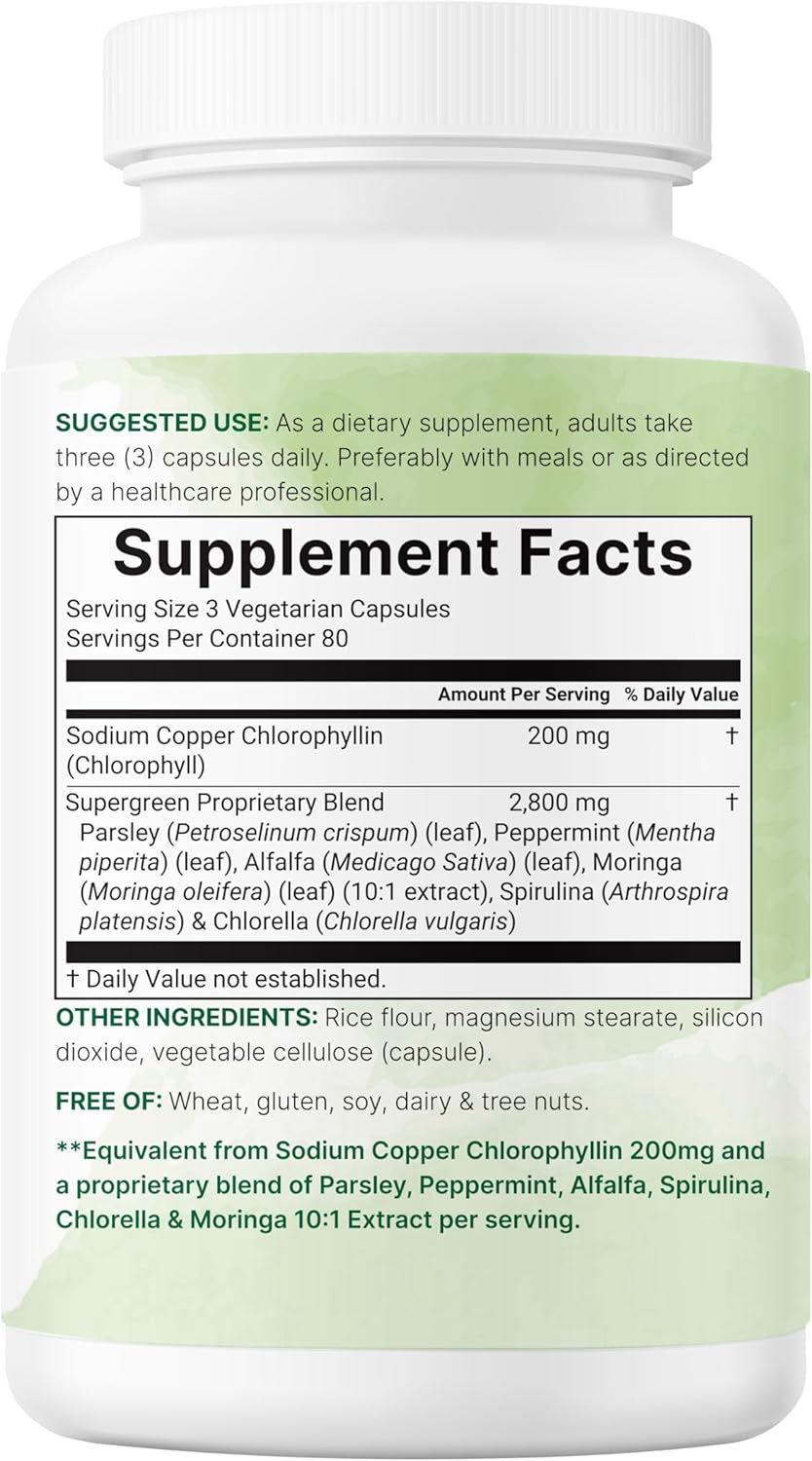 Micro Ingredients Chlorophyll Super Greens Complex | 240 Veggie Capsules with Parsley, Moringa, Spirulina, Chlorella, & More | Gluten-Free, No Additives - PrimeBioHealth - canada supplements